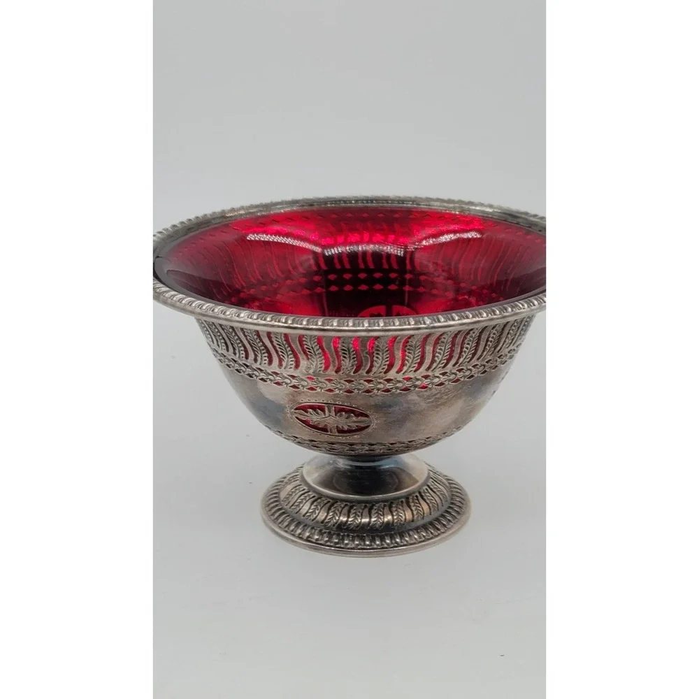 Barker Ellis Pedestal Bowl Ruby Red Glass Silver Plated Menorah Mark England